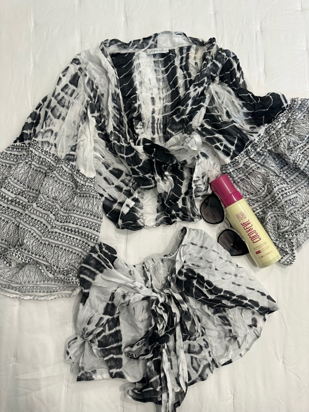 Women's Black & White Tie-Dye Swim Coverup Set - Lightweight Beach Wrap